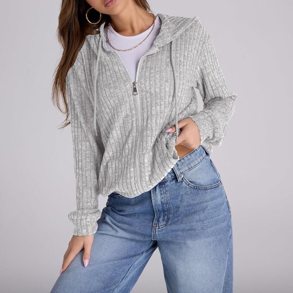 Women’s Oversized Zip Hoodie Lightweight Long Sleeve Fall Casual - Picture 3 of 5